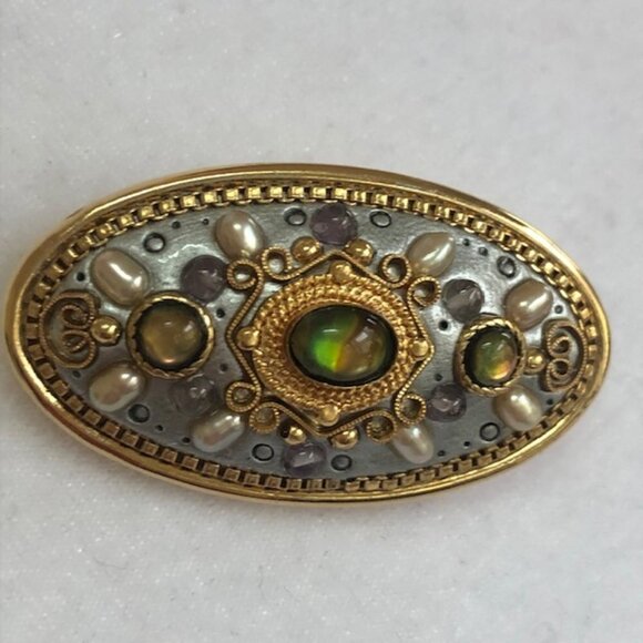 Michal Golan Jewelry - MICHAL GOLAN Pearl/Stone Pendant/Brooch Vintage